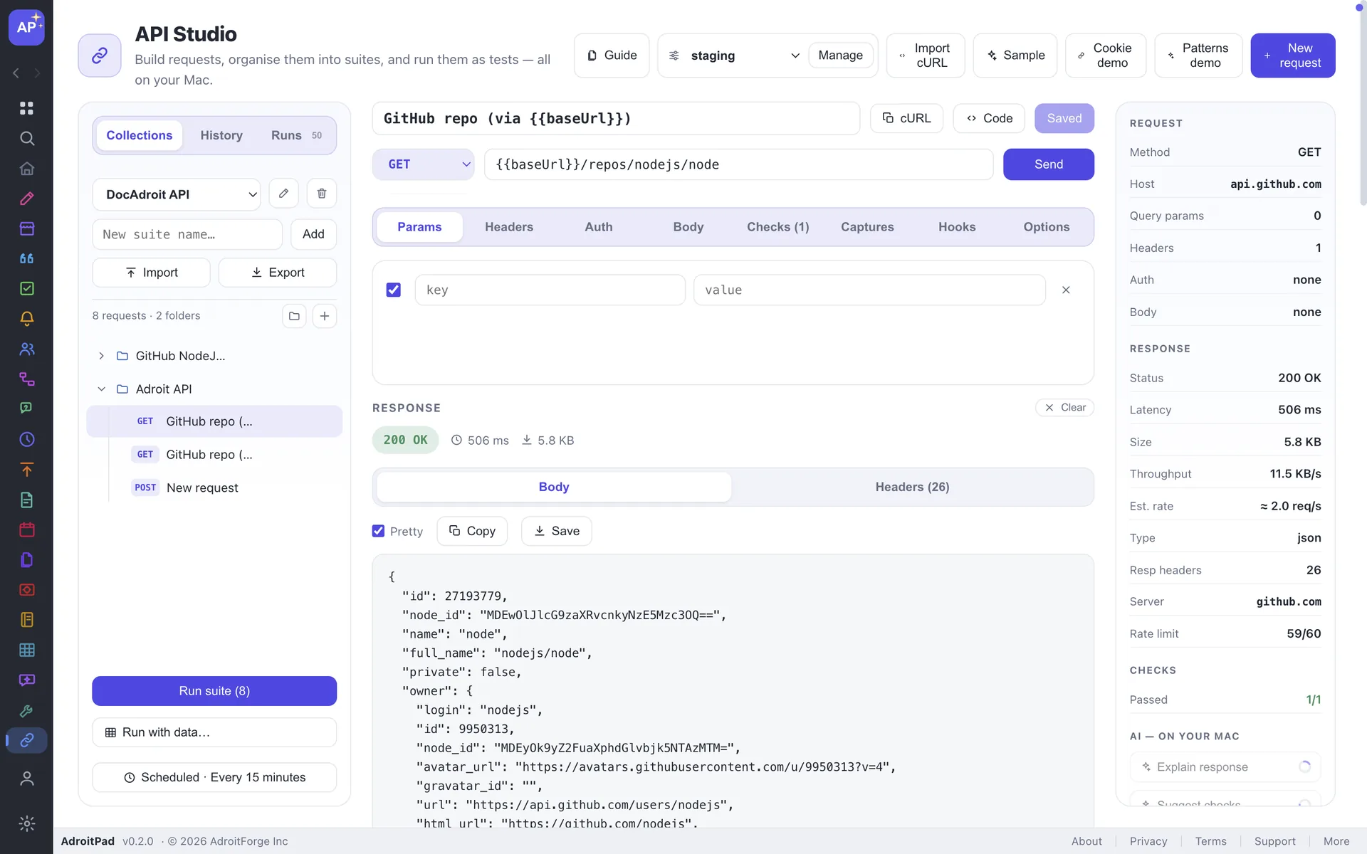 AdroitPad API Studio workspace