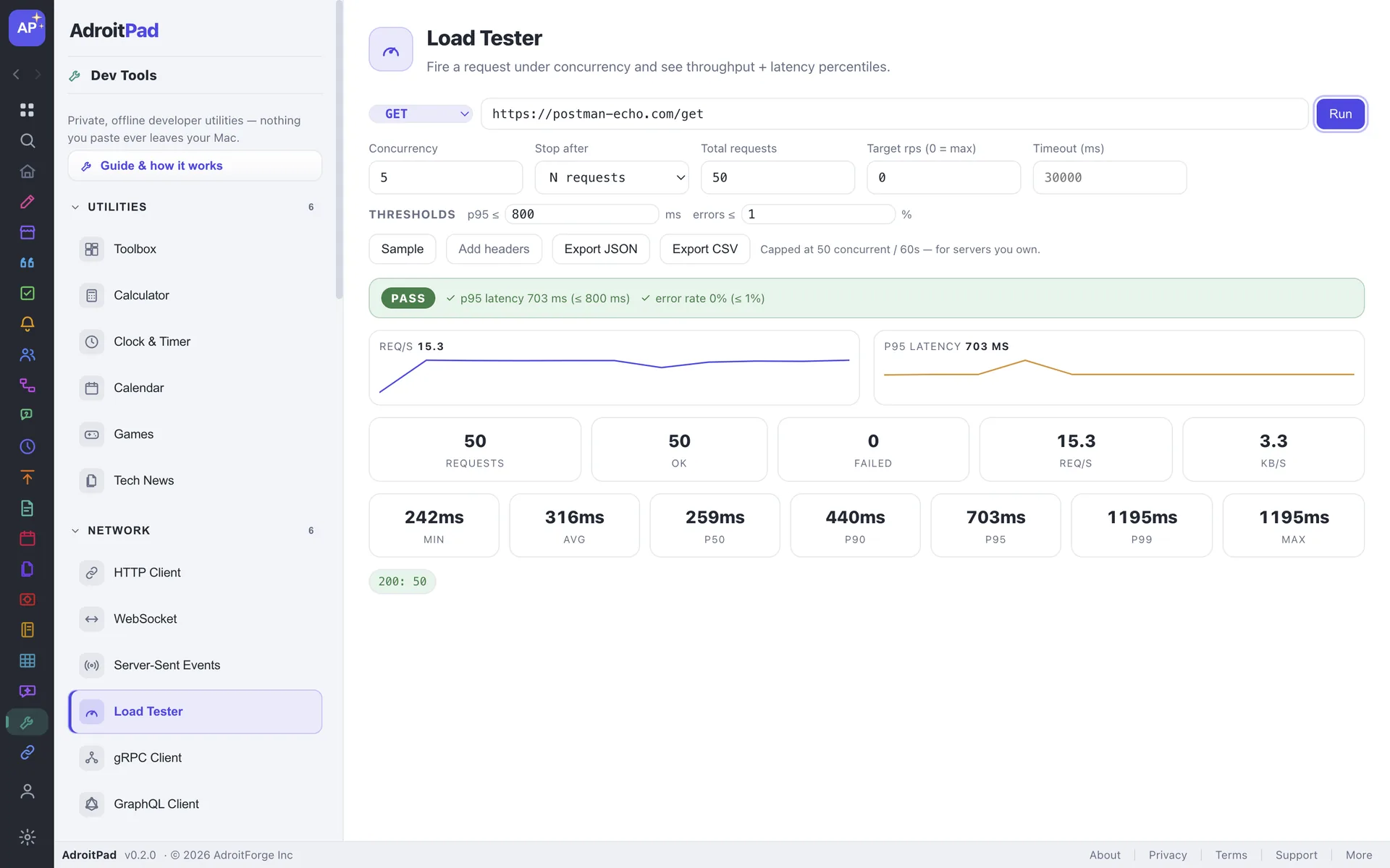 Load Tester in AdroitPad